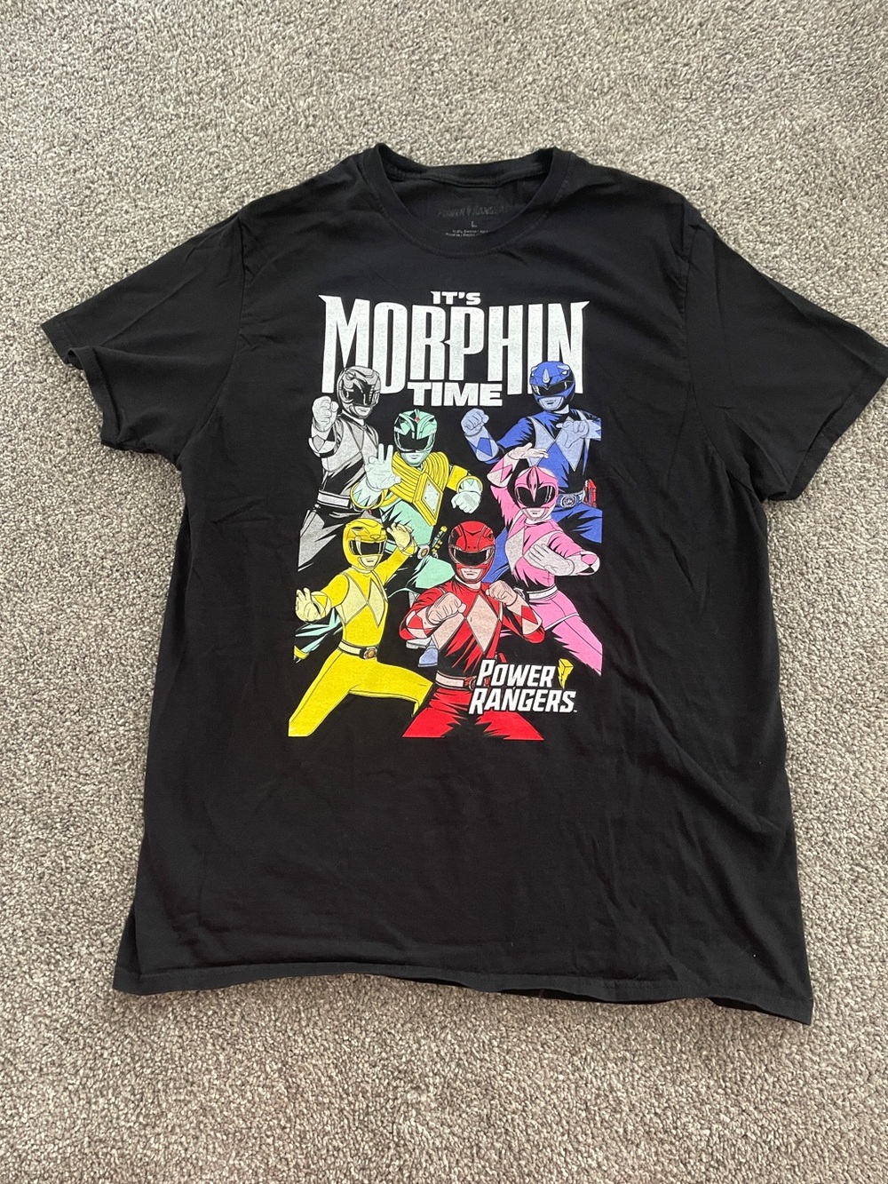Power Ranger Official Tee with Red, Yellow, Pink, Blue, Green, White Rangers